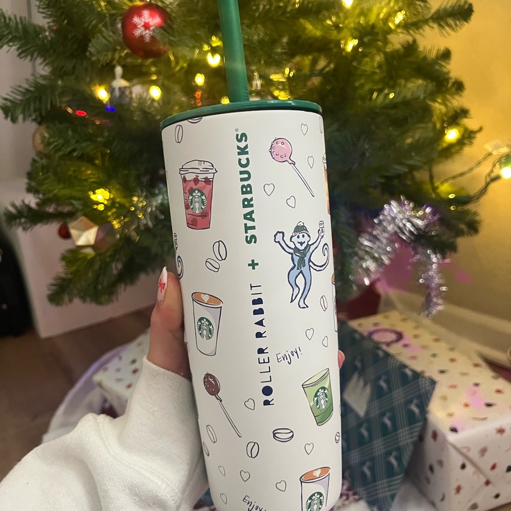 Starbucks x Roller Rabbit 24oz Green & White tumbler NEW